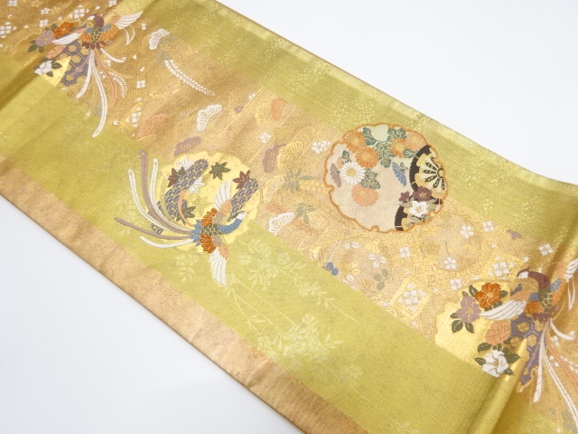 JAPANESE KIMONO / VINTAGE FUKURO OBI / SILK / WOVEN SNOWFLAKE